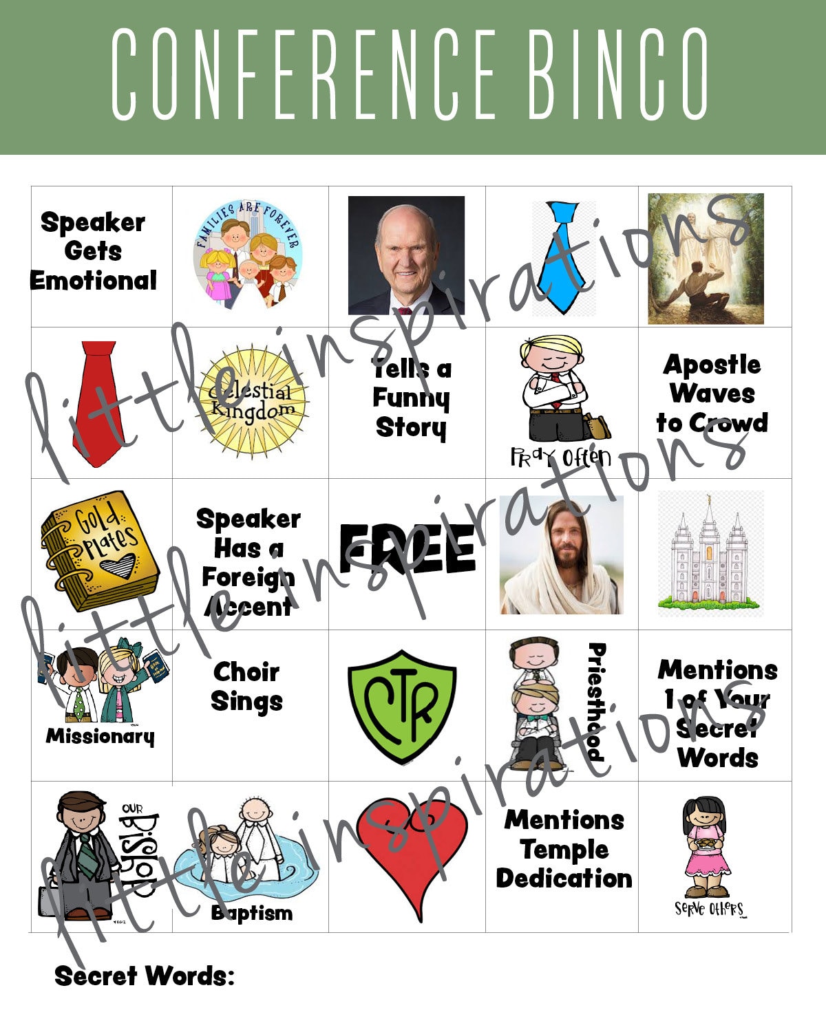 Lds conference bingo