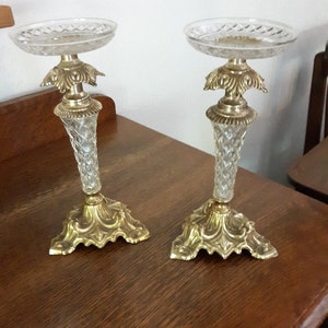 Hollywood Regency Candlesticks - Faux gold & Crystal Lucite -signed Dilly-1960s-10 in-Pristine condition  FREE shipping