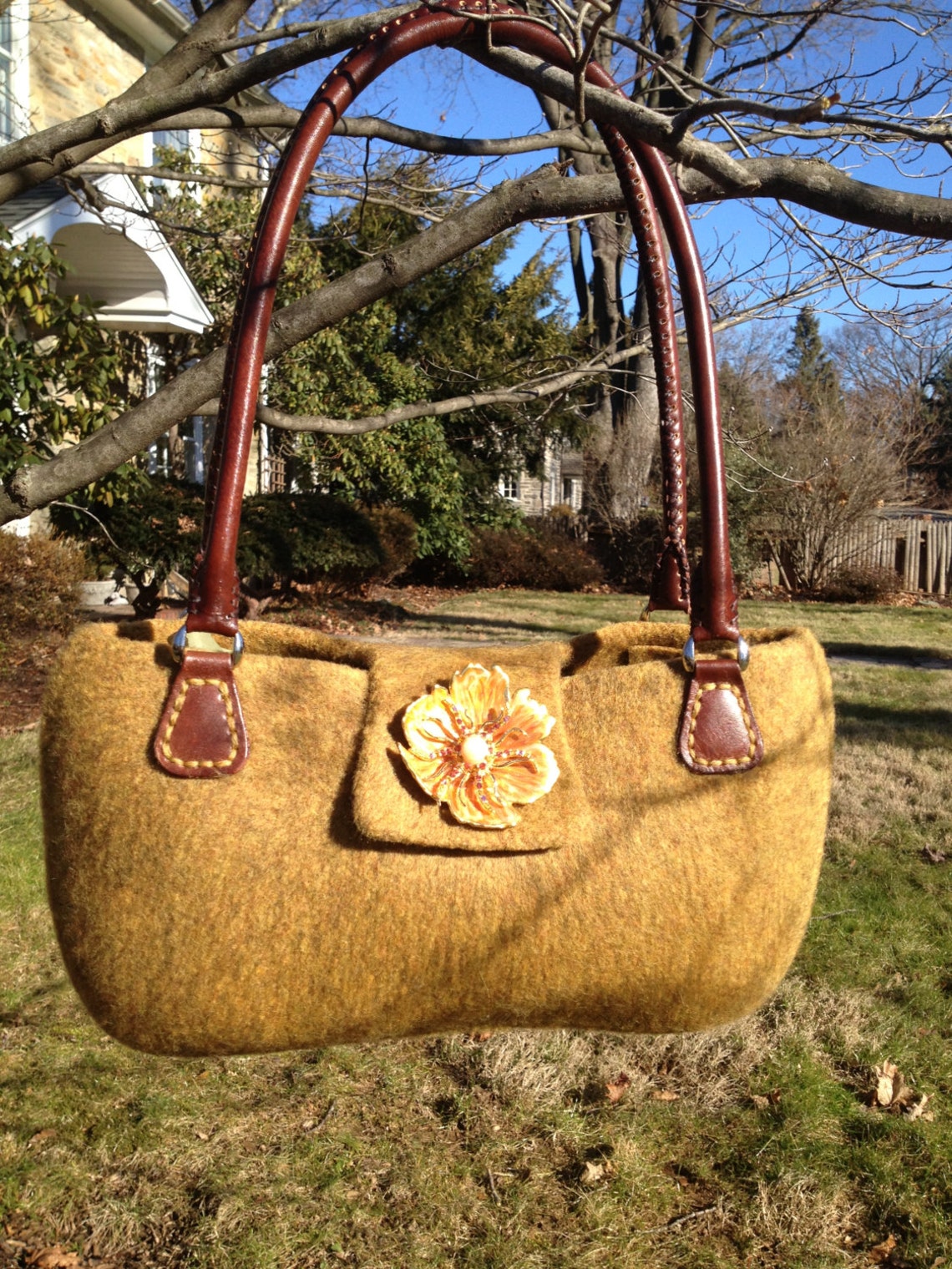 Straw Yellow Golden Large Handbag Purse Tote Handkknit Wool Etsy