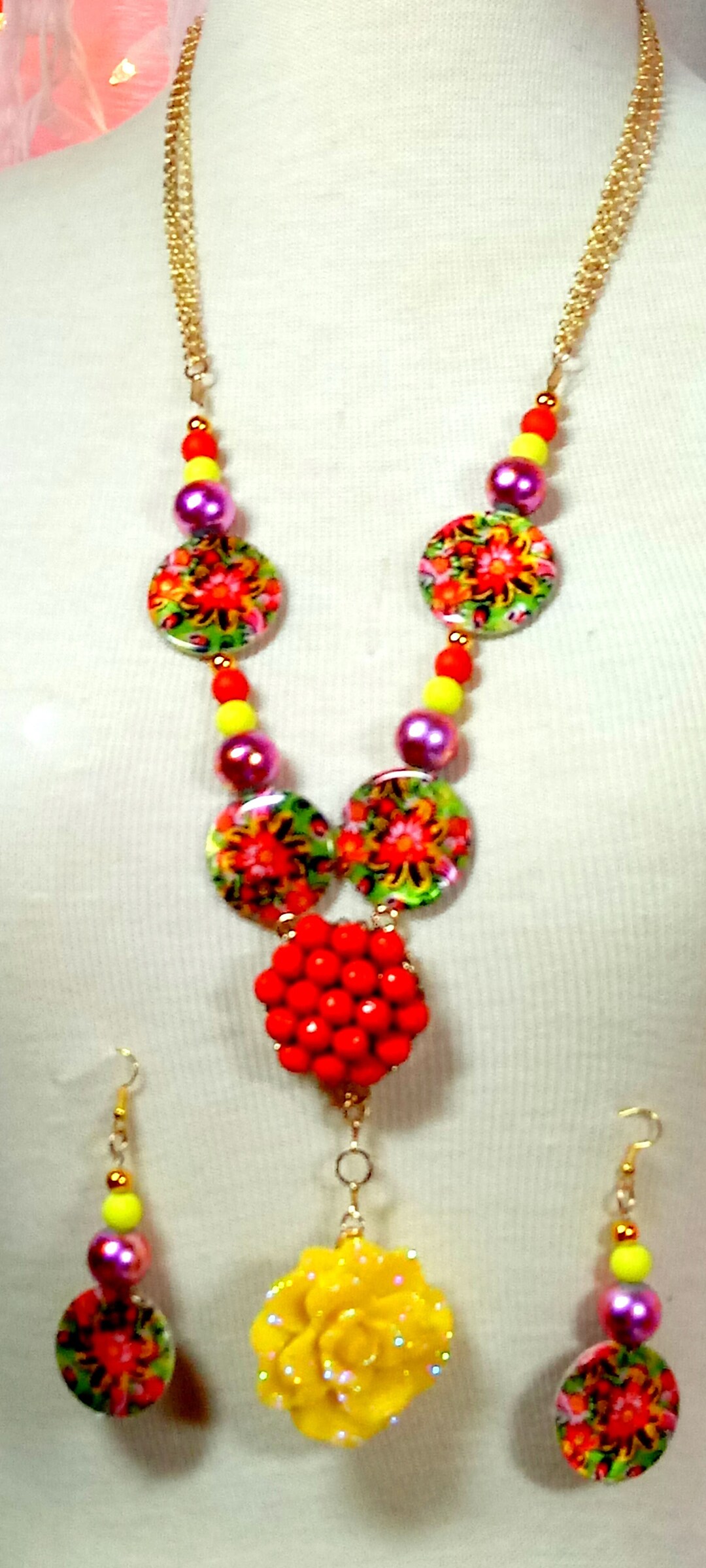 A Colorful Bold Statement Bohemian Floral Necklace Set - Etsy