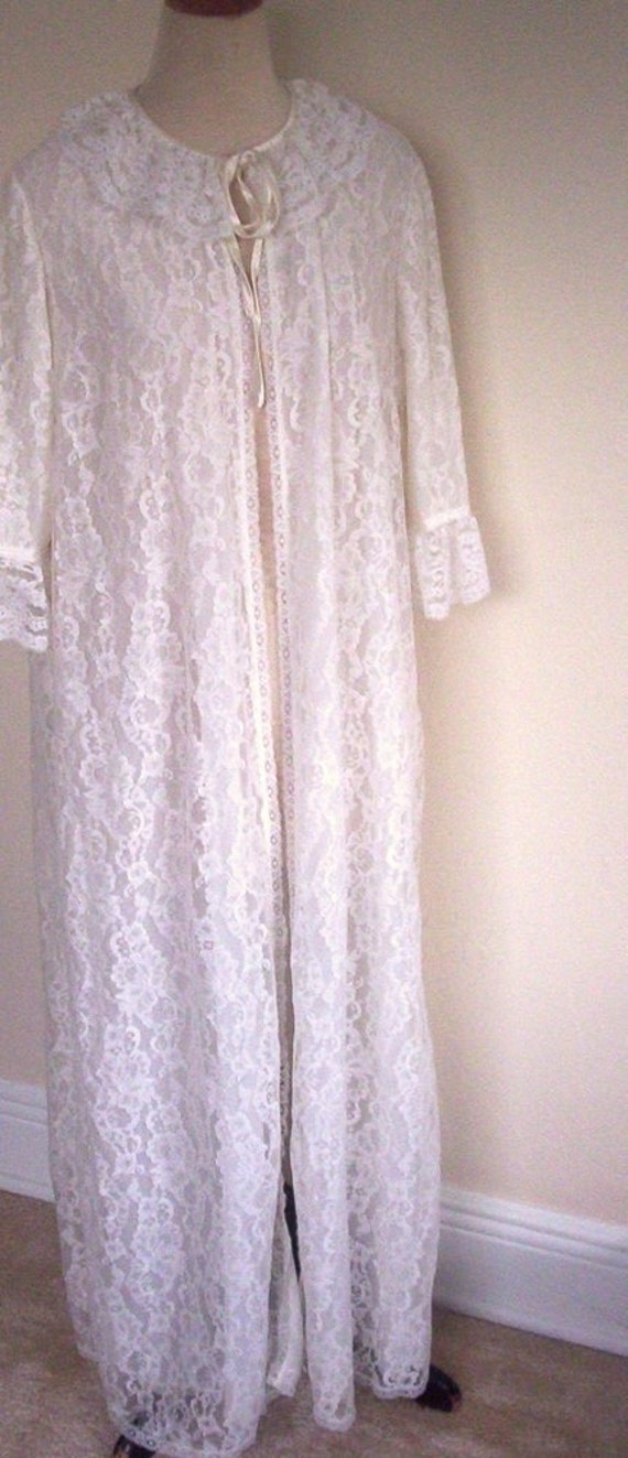 Vintage Ivory  Lace  Floor Length Peignoir - image 1