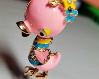 Ducky Pendant Necklace Pretty in Pink & Gold