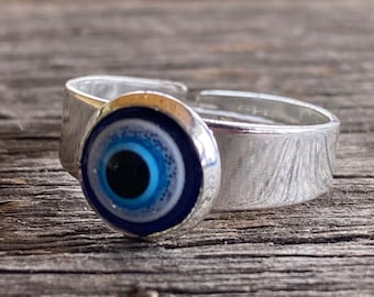 Evil Eye Protection Ring Adjustable 8mm Round Mati Nazar