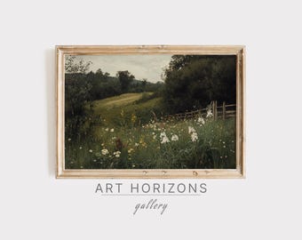 Vintage Meadow Printable Wall Art Rustic Countryside Landscape Oil Painting Nature Summer Garden Farmhouse Decor Digital Download | A457