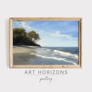 Sunny Beach Landscape Printable Wall Art Vintage European Coastal Scene English Oil Painting Ocean Shore Decor Summer Seaside View | A715