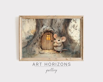 Arte de ratones estilo cottagecore, lámina decorativa para pared, diseño caprichoso de bosque, habitación infantil, descarga digital, decoración neutra y acogedora de cuento de hadas para el hogar, regalo / A551