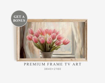Vintage Pink Tulips Samsung Frame Tv Art Spring Oil Painting Floral Digital Download Tulip Easter Still Life Home Decor | TV168