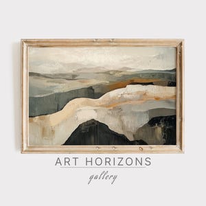 Minimalist Neutral Landscape Print Rustic Earthy Wall Art Moody Beige Green Farmhouse Decor Modern Printable Abstract Oil Painting | A557