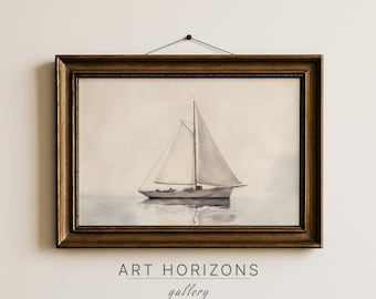 Vintage sailboat wall art, nautical watercolor print, coastal seascape, antique boat decor, watercolors for beach rustic nautical art | A323