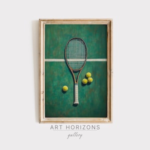 Retro Tennis Oil Painting Wall Art Vintage Print Tennis Player Gift | Trendy Room Decor & Old Money Style Racket Sport Poster Digital | A470