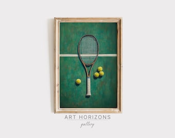 Vintage Tennis Wall Art Oil Painting Retro Sport Print Tennis Player Gift | Trendy Room Decor & Old Money Racket Sport Poster Digital | A470