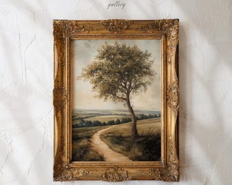 Cuadro de árbol vintage al óleo para pared / Paisaje rústico descargable digitalmente, decoración campestre veraniega antigua, obra de arte de naturaleza imprimible / A346