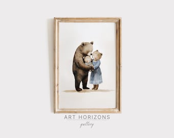 Vintage Printable Bear Family Nursery Watercolor Wall Art Kids Boy Room Decor Woodland Animal Poster Mom Dad Son Baby Shower Gift | A609