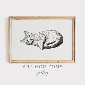 Faule Katze Vintage Skizze Bleistift Zeichnung Wand Kunst Boho Poster Tierfreund Boho Home Decor Katzenliebhaber Geschenk Katze Minimalistisch | A640