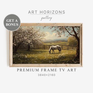 Samsung Frame Tv Art Village Horse Oil Painting Countryside Farm Animal Farmhouse Spring Bloom Vintage Wallpaper Screensaver Digital | TV139