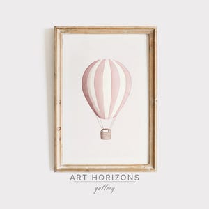 Vintage Pink Hot Air Balloon Painting Printable Wall Art Print Nursery Travel Decor Girl's Room Kids Gift Newborn DIGITAL DOWNLOAD | A618