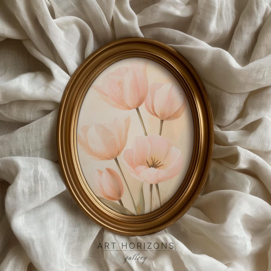 Vintage Tulips Printable Wall Art Antique Oil Painting Neutral Spring ...
