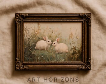 Pintura al óleo de liebre antigua, conejo vintage, arte de pared para guardería campestre, conejo de Pascua imprimible, primavera, granja rústica, descarga digital / A505