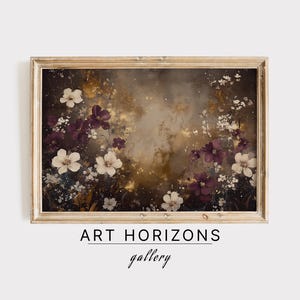 Moody Vintage Flowers Oil Painting, Dark Rustic Wildflowers Printable Wall Art, Antique Burgundy Floral Abstract Poster, Digital Art | A237