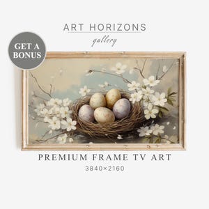 Easter Eggs Samsung Frame TV Art Cherry Tree Bloom Flowers Home Decor Vintage Farmhouse Spring Religious Vintage Oil Painting TV Art | TV111
