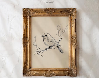 鳥の枝 ヴィンテージスケッチ アンティークイラスト 印刷可能な