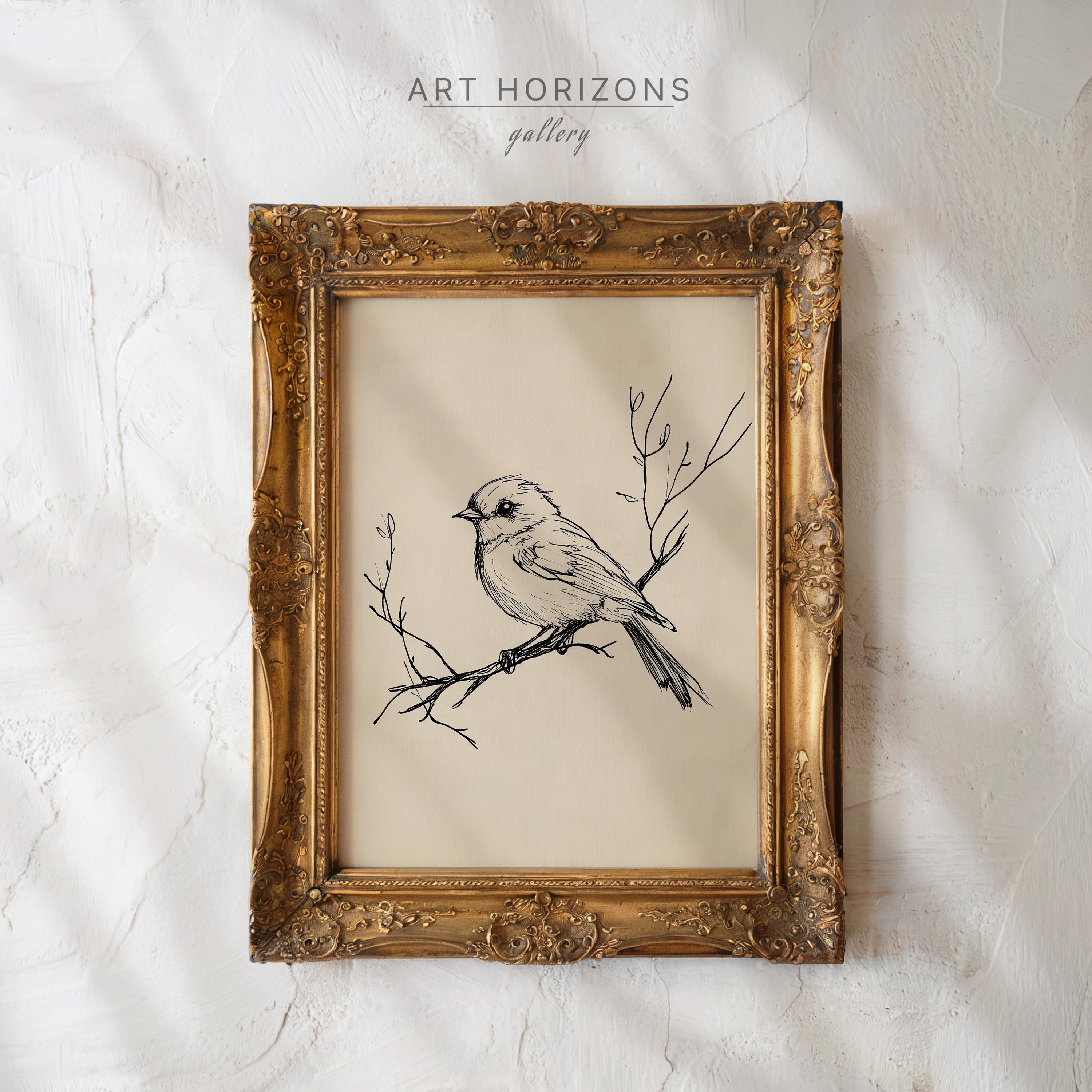 鳥の枝 ヴィンテージスケッチ アンティークイラスト 印刷可能な