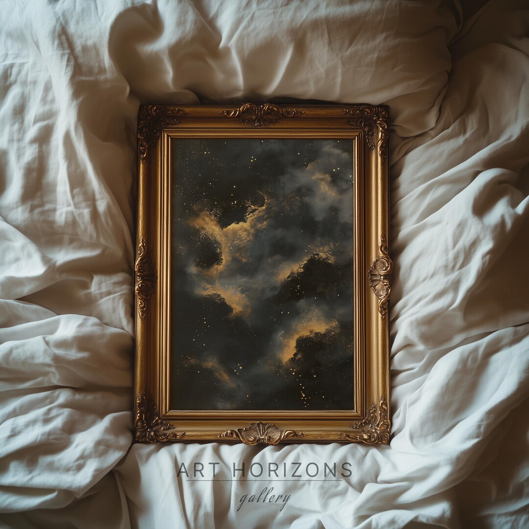 Printable Wall Art Dark Celestial Sky Gold Night Clouds Moody Bedroom ...