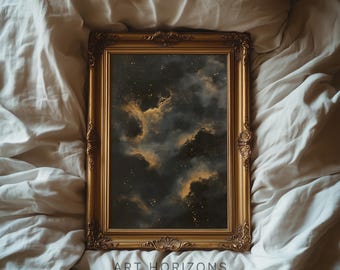 Druckbare Wandkunst Himmlischer Himmel Gold Nacht Wolken Stimmungsvoll Schlafzimmer Dekor Luxus Abstrakter kosmischer Druck | A603