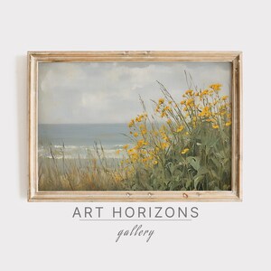 Coastal Wildflowers Vintage Oil Painting Printable Wall Art Floral Beach Seaside Nature Landscape Rustic Cottage Decor Antique Print | A750