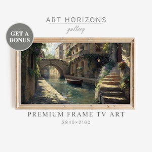 Samsung Frame TV Art PRINTABLE Vintage Canoe Venice Canal Oil Painting Spring Summer Venice European Italian Cottages Rustic Decor | TV138