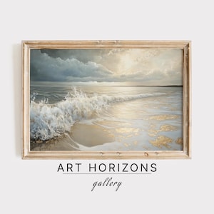 Abstract Gold Coastal Wall Art Printable Neutral Beach Scene Summer Sea Oil Painting Boho Home Decor Muted Tones Digital Art Print | A298