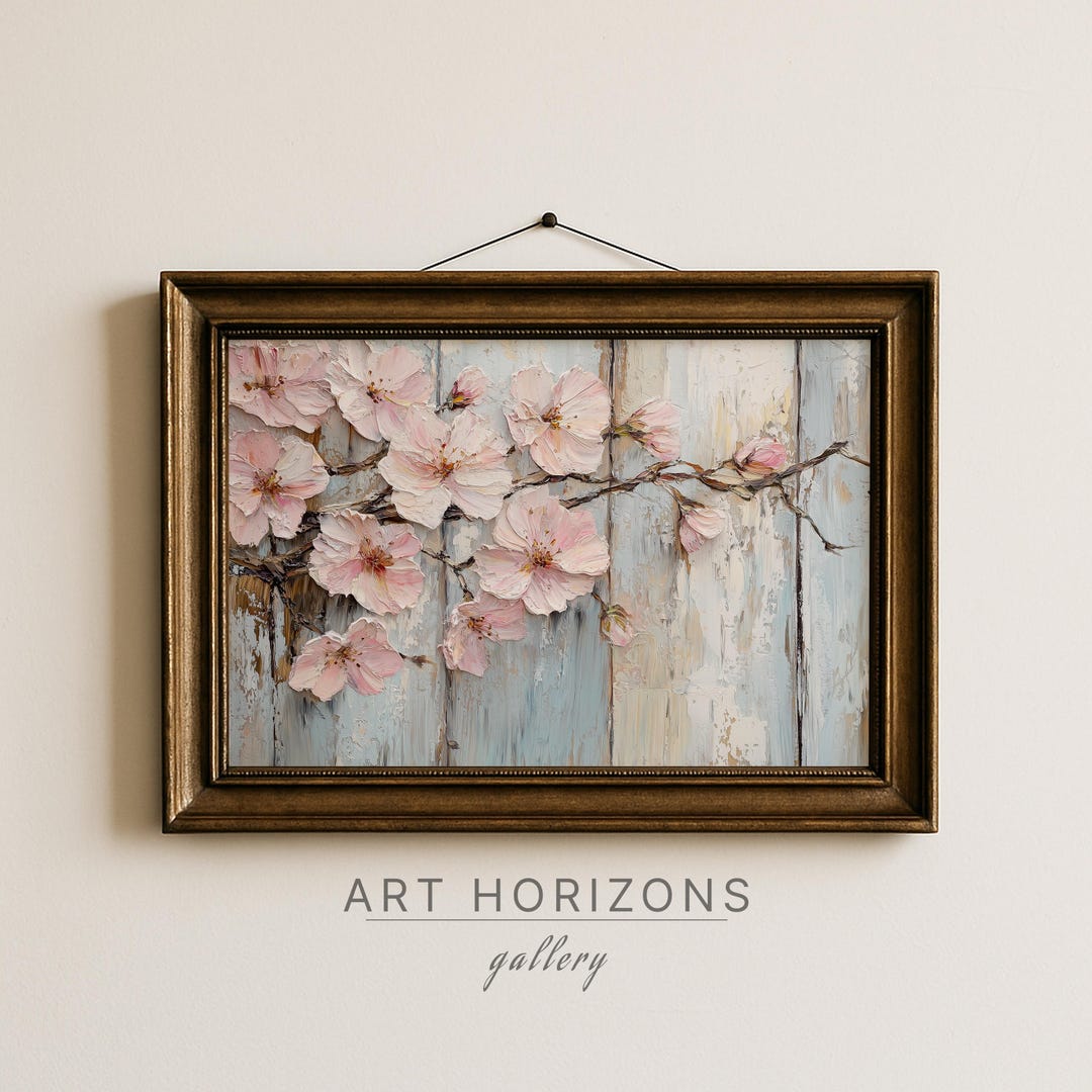 Abstract Oil Painting Pink Cherry Blossom Branch | Impasto Textured ...
