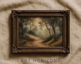 Printable Antique Forest Oil Painting | Vintage Landscape Nature Wall Art | Rustic Farmhouse Decor | A563