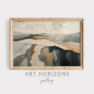 Abstract Oil Painting Landscape Wall Art Earthy Tones Modern Home Decor Textural Horizon Countryside Mountain Minimal Neutral Boho | A558