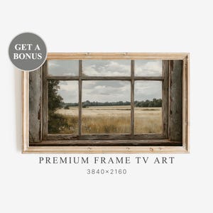 Rustic Oil Painting Wooden Window Samsung Frame Tv Art Summer Countryside Vintage ScreenSaver Field Landscape Wildflowers Farmhouse | TV188