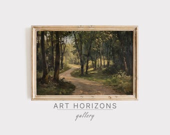 Vintage Oil Painting Forest Wall Art Rustic Trees Landscape Print Nature Home Decor Printable Nostalgic Road Farmhouse Digital Print | A582
