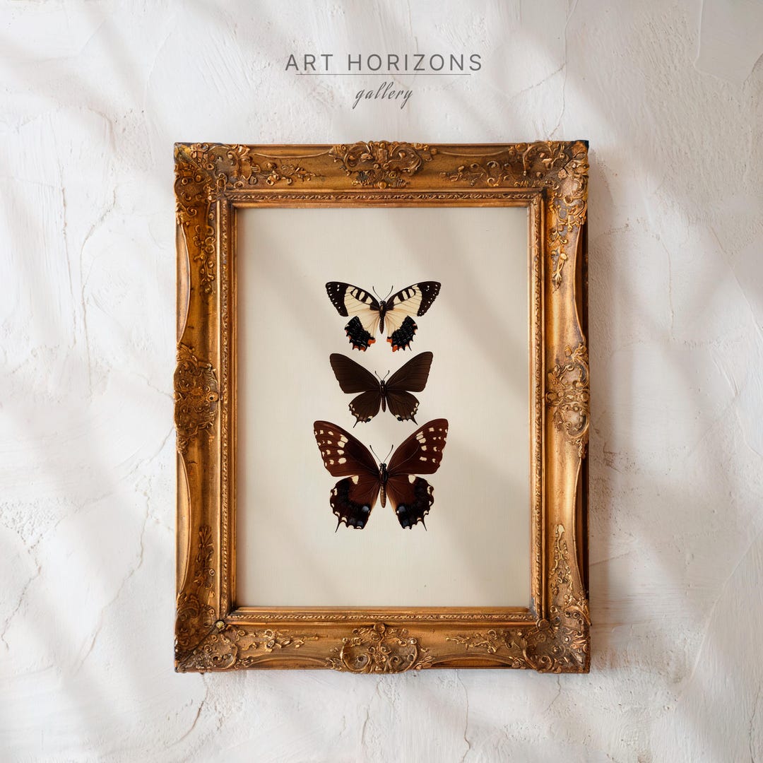 Vintage Butterfly Print Art Cottagecore Neutral Antique Moth Printable ...