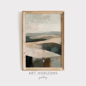 Abstract Landscape Neutral Oil Painting Print Minimalistic Rustic Moody Beige Farmhouse Decor Earthy Green Modern Printable Wall Art | A540