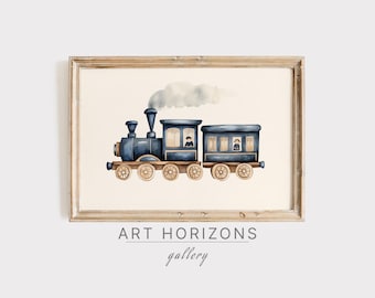 Vintage Blue Toy Train PRINTABLE Wall Art Nursery Print Boy Toddler Room Antique Kids Bedroom Steam Locomotive Transportation Decor | A500