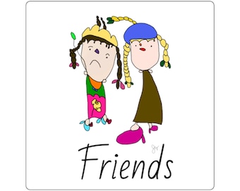 Best Friends quadratischer Aufkleber | Gekritzel Aufkleber