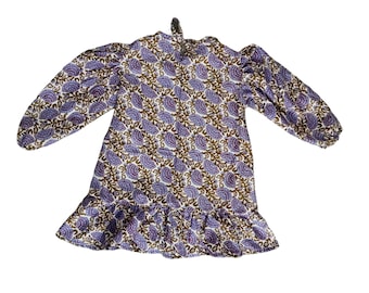 Vestido para niña con estampado floral en bloques, hecho a mano, 2T/3T, 100 % algodón