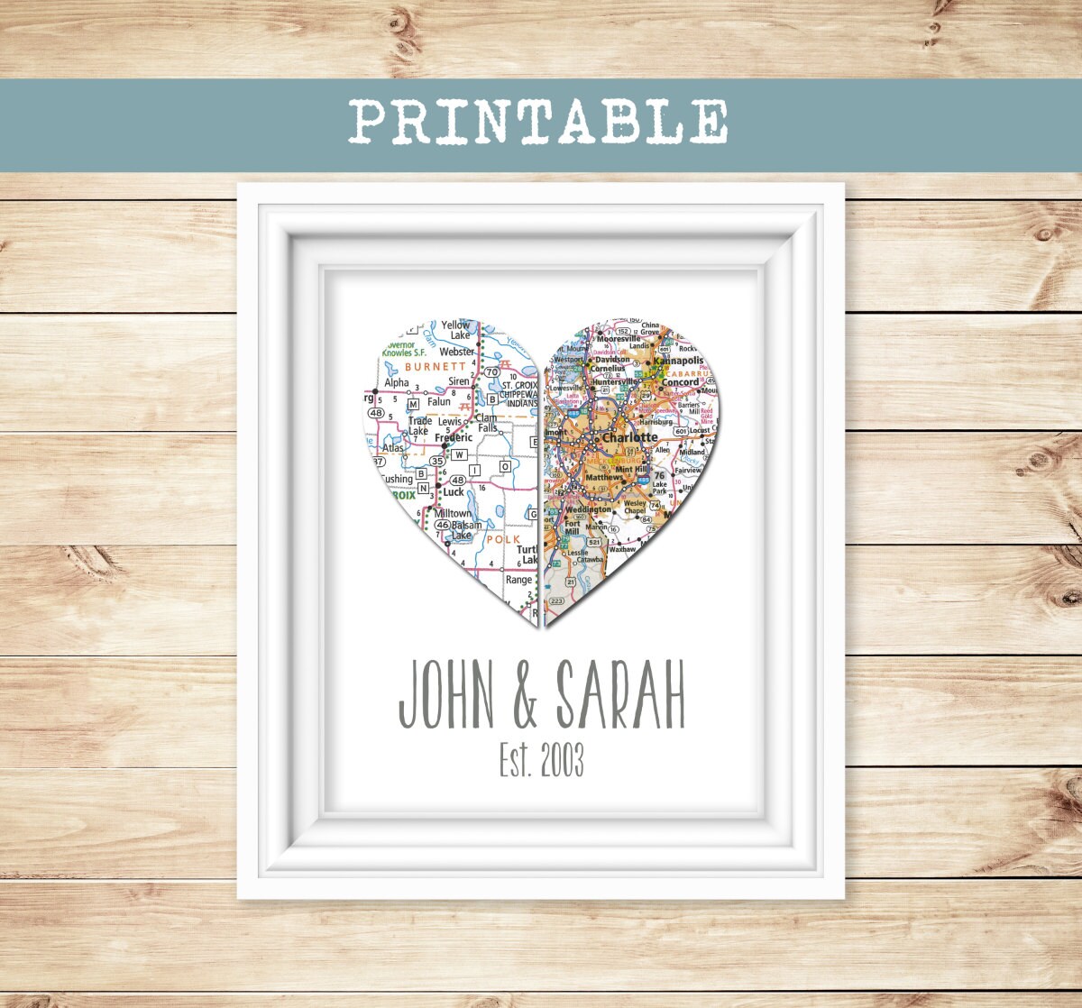 printable custom personalized heart map map print 1 2 etsy