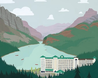 Lake Louise| A peaceful scenic image of the historic hotel embedded in the heart of The Rockies