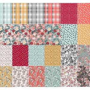 May include: A digital paper pack with 16 different patterns. The patterns include floral, plaid, and geometric designs in shades of pink, blue, yellow, and black.