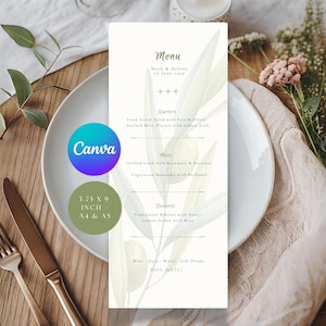 Wedding Menu • Olive Watercolour • Canva Editable Template • Greek Dinner Menu • Printable • Instant Download