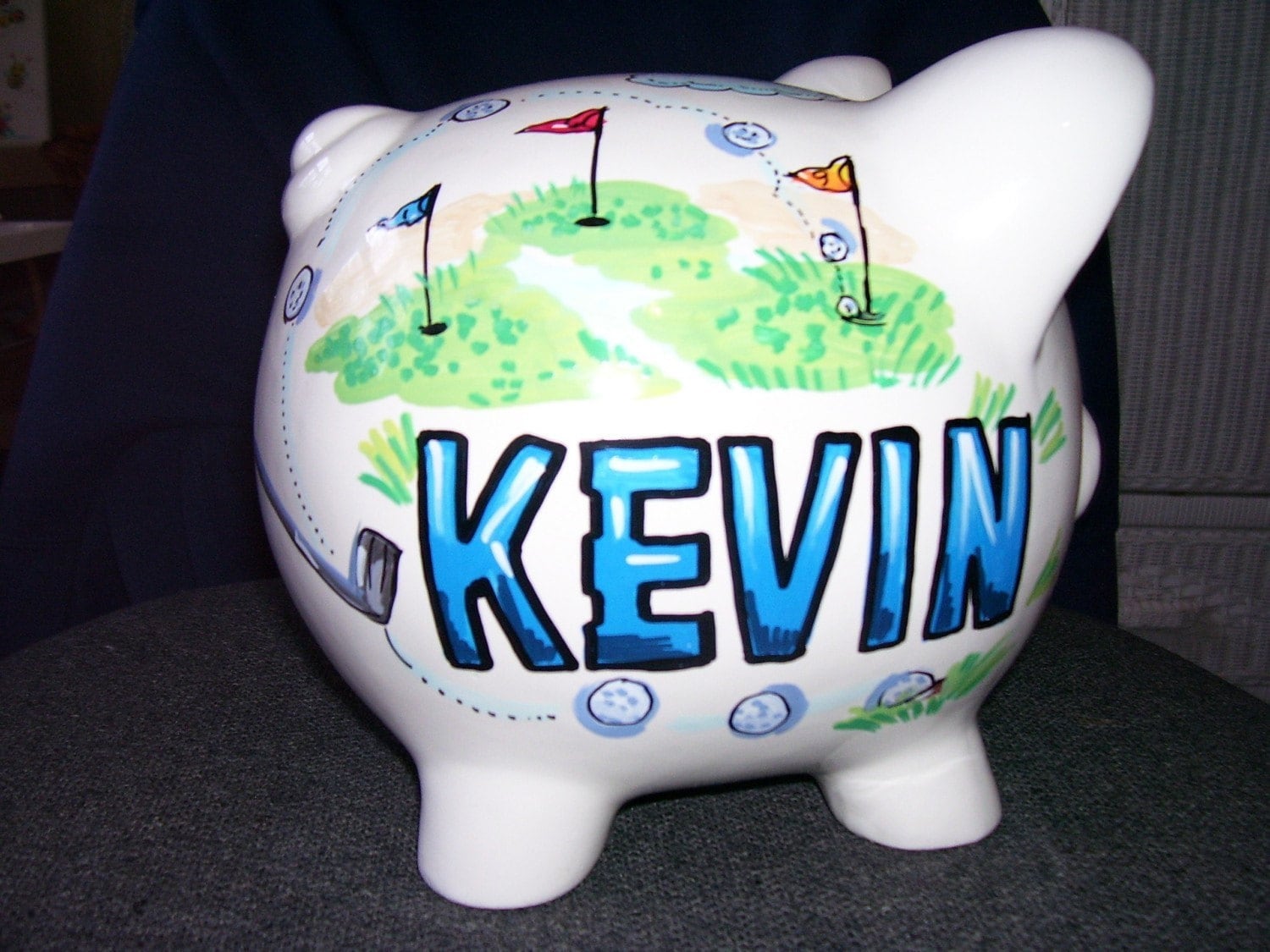 Personalized Piggy Bank - Golf Theme - Handpainted