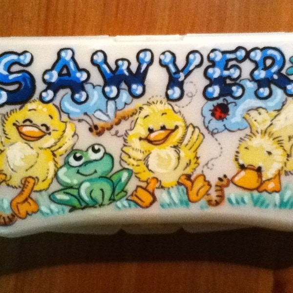 Baby Wipes Travel Case - Happy Ducks and a Frog - Hand Painted