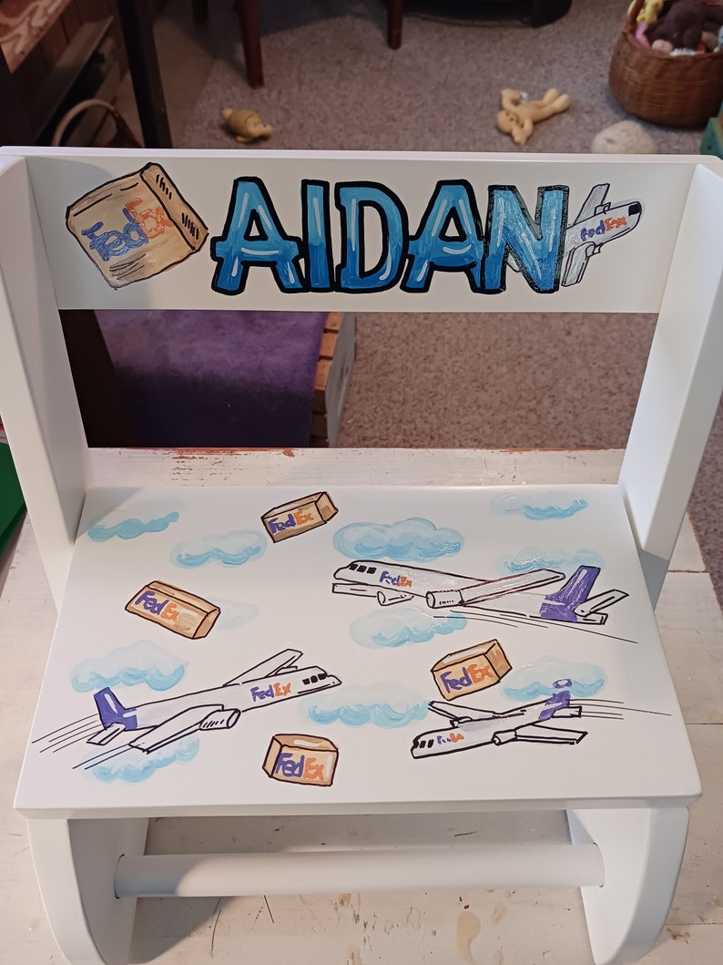 Hand Painted, Personalized ,Flip Stool ,Step Stool ,Planes , Helicopters image 4