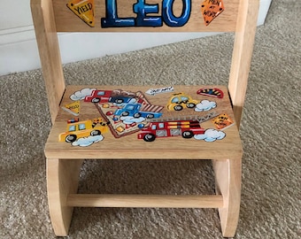 Personalized Flip/Step Stool - Construction Theme