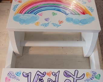 Handpainted Flip Stool Rainbow and Stars Kids Stool Step Stool